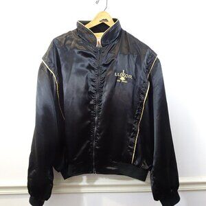 Luxor Casino Jacket Las Vegas Black Satin Embroidered M.A.P. USA Vintage Size XL